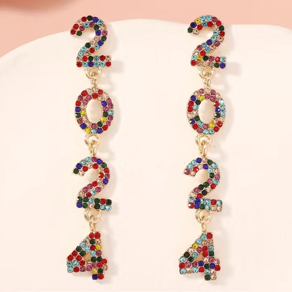 NEW! 2024 Design Colorful Shiny Rhinestone Inlaid Dangle Elegant Style Earrings